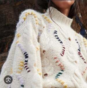 NWT $450 AYNI Alpaca Ivory Multi Hand Knit Cable Cropped Kiwi Pullover Sweater M